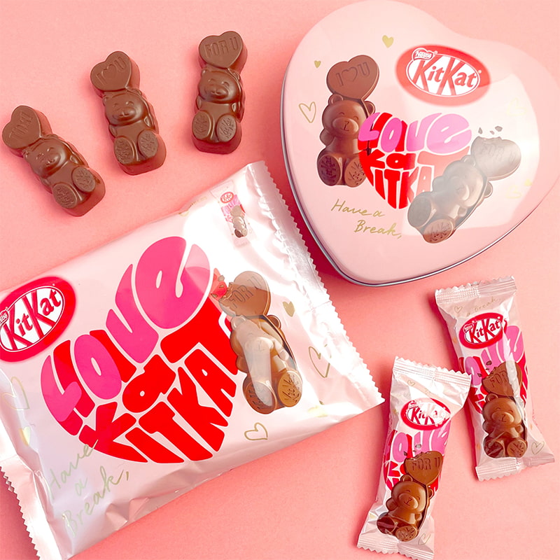 Paquet de KitKat en forme d'ourson et de coeur