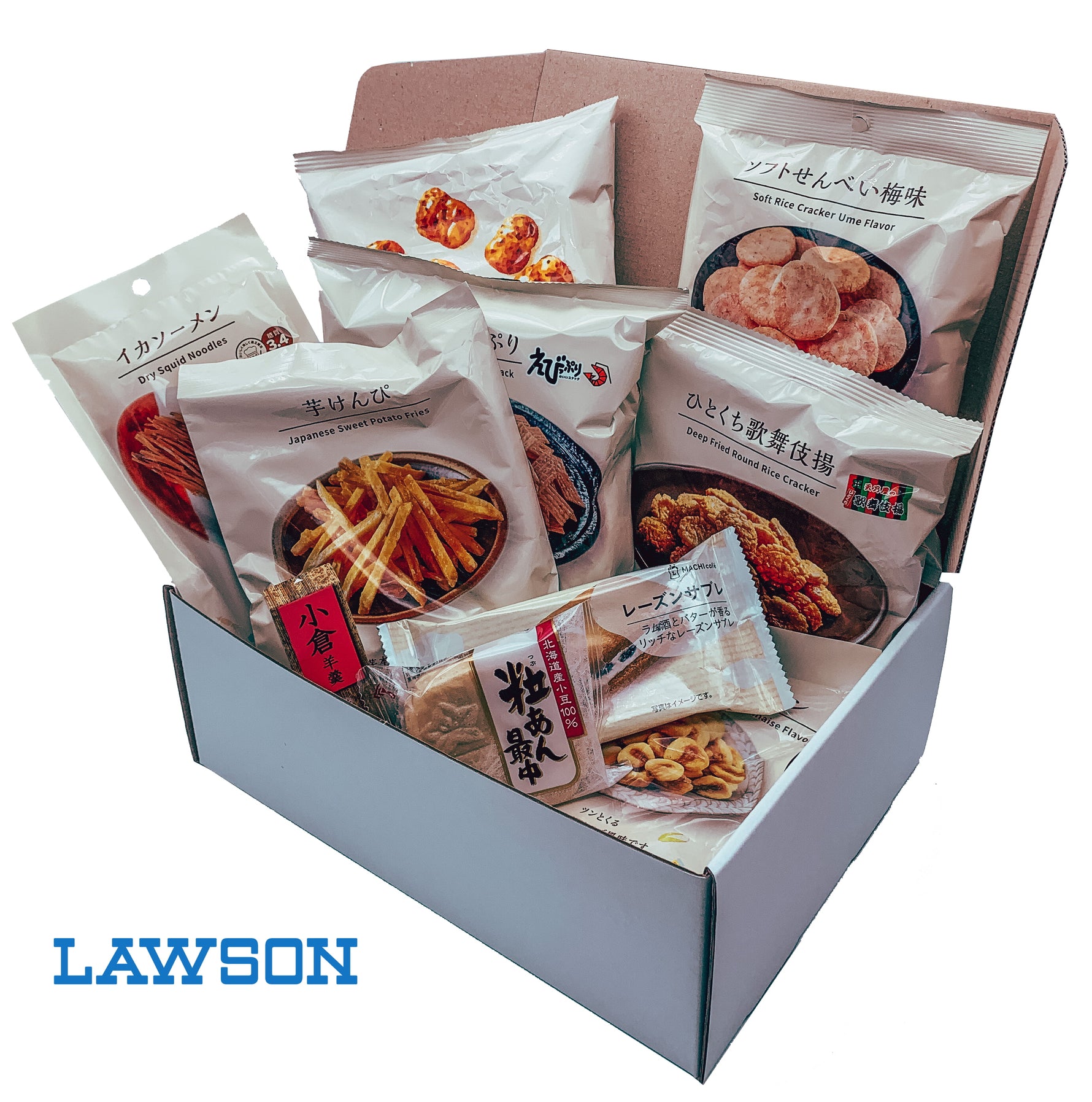 Box Lawson par Tokyo Snack Box: assortiment de pâtisseries japonaises, éditions limitées et snacks emblématiques des konbini Lawson.