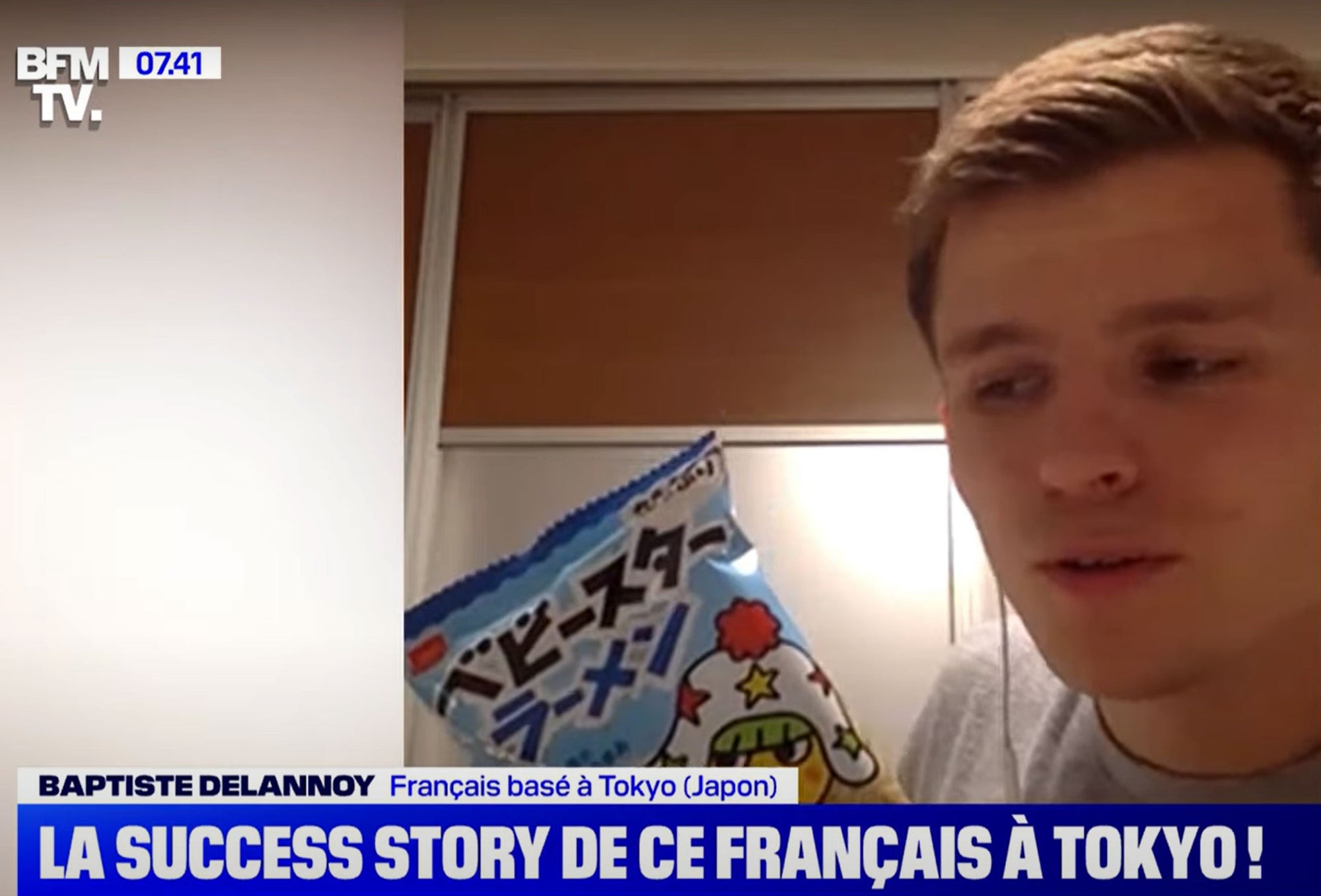 Reportage bfm tv sur l'histoire de Baptiste Delannoy, vivant à Tokyo